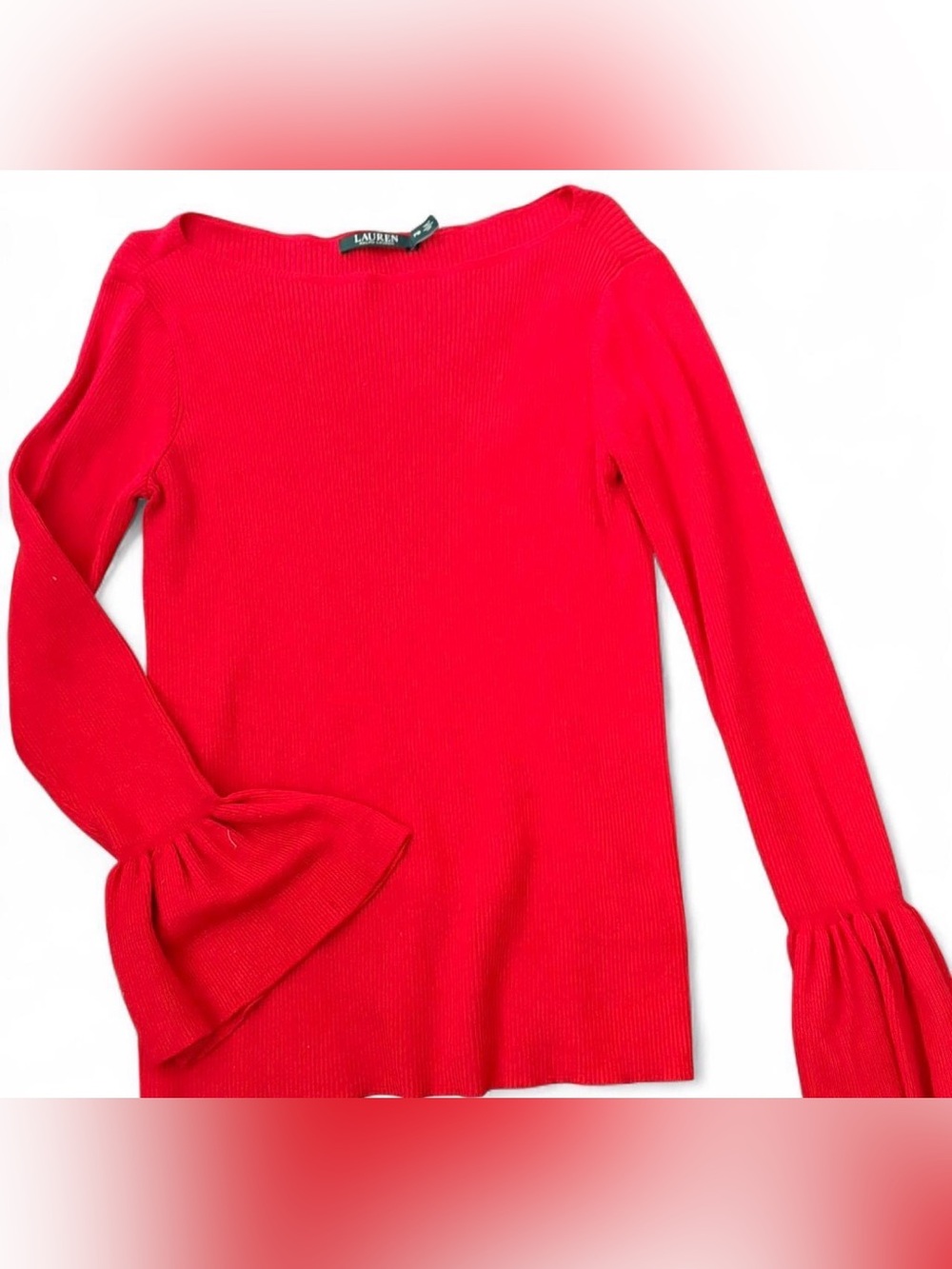 Ralph Lauren Red Ribbed Bell-Sleeve Sweater